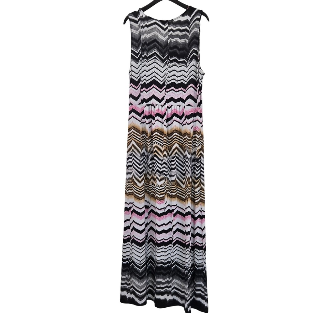 NY Collection Maxi Dress Women XL Multi‎ Chevron V-Neck Empire Waist Sleeveless - Picture 4 of 5